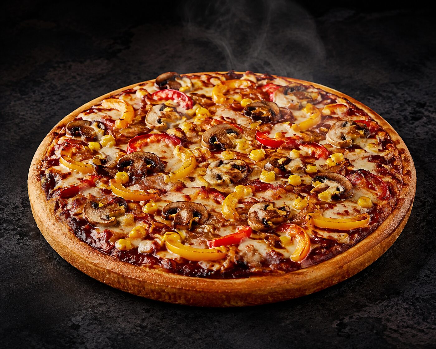 Berlin Royale pure vegetarian 10-inch pan pizza with mushrooms • charred onion • roasted capsicum • jalapeño